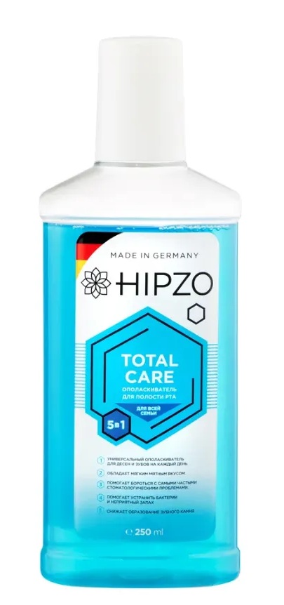 Hipzo Total Care Ополаскиватель для полости рта для всей семьи, раствор для полоскания полости рта, 250 мл, 1 шт. фото