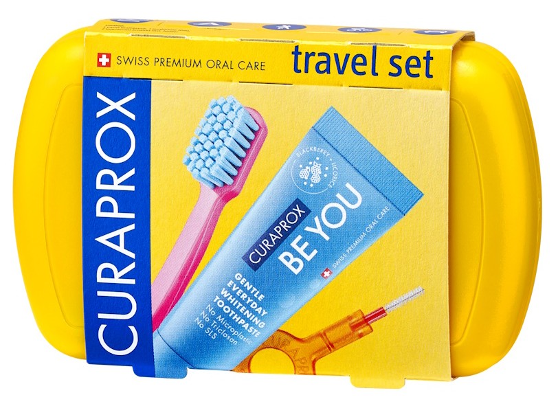 Curaprox Be you Дорожный набор в боксе, набор, 1 шт, желтого цвета, зубная паста + зубная щетка CS5460 + ершики CPS07, CPS09 + держатель UHS409 фото