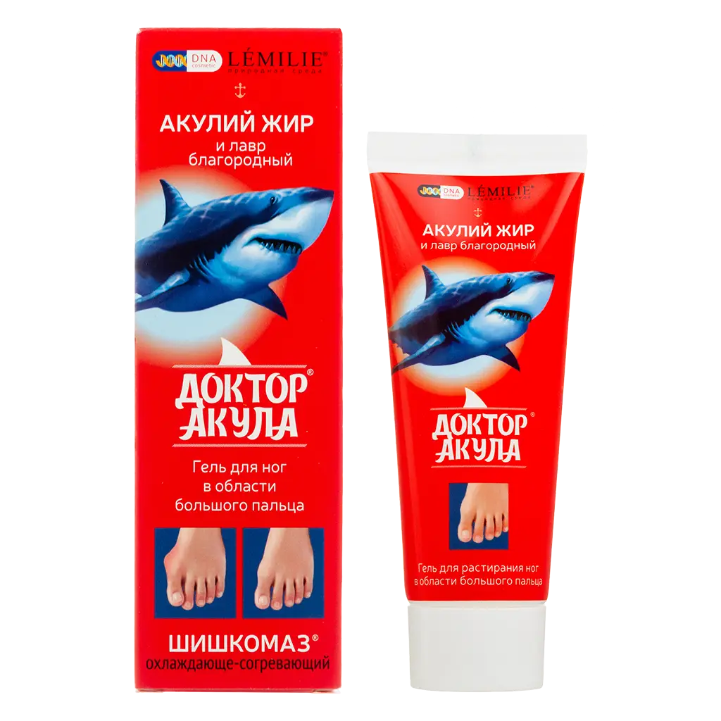 Доктор Акула Шишкомаз Акулий жир и лавр благородный, гель для ног в области большого пальца, 75 мл, 1 шт. фото