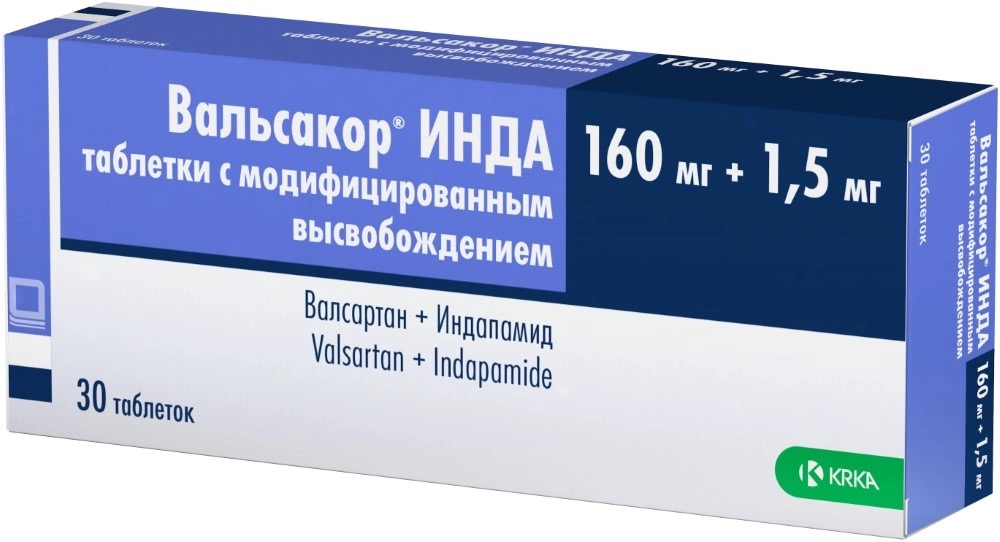 Вальсакор ИНДА, 160 мг + 1.5 мг, таблетки с модифицированным высвобождением, 30 шт. фото