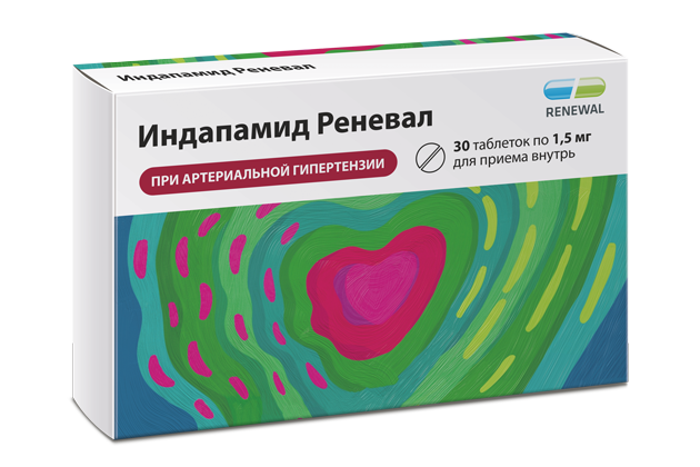 Индапамид Реневал, 1.5 мг, таблетки с пролонгированным высвобождением, покрытые пленочной оболочкой, 30 шт. фото