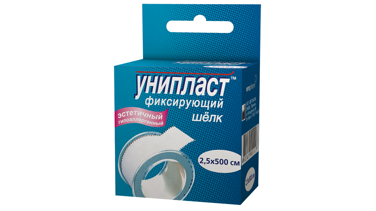 Унипласт Пластырь фиксирующий, 2.5 см х 500 см, пластырь, 1 шт, белый, шелковая основа фото
