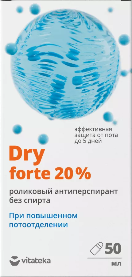 Витатека Dry Forte, 20 %, антиперспирант ролик, 50 мл, 1 шт, без спирта фото