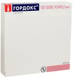 Гордокс, 10000 КИЕ/мл, концентрат для приготовления раствора для внутривенного введения, 10 мл, 5 шт. фото