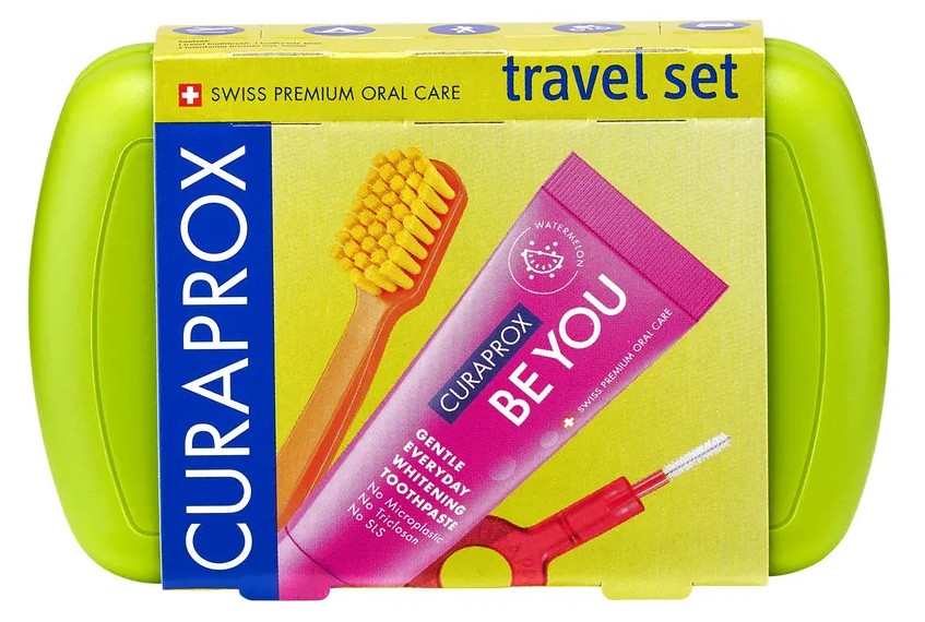 Curaprox Be you Дорожный набор в боксе, набор, 1 шт, зеленого цвета, зубная паста + зубная щетка CS5460 + ершики CPS07, CPS09 + держатель UHS409 фото