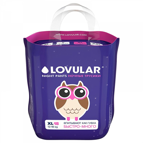 Lovular Подгузники-трусики ночные, XL, 18 шт, 12-17 кг фото