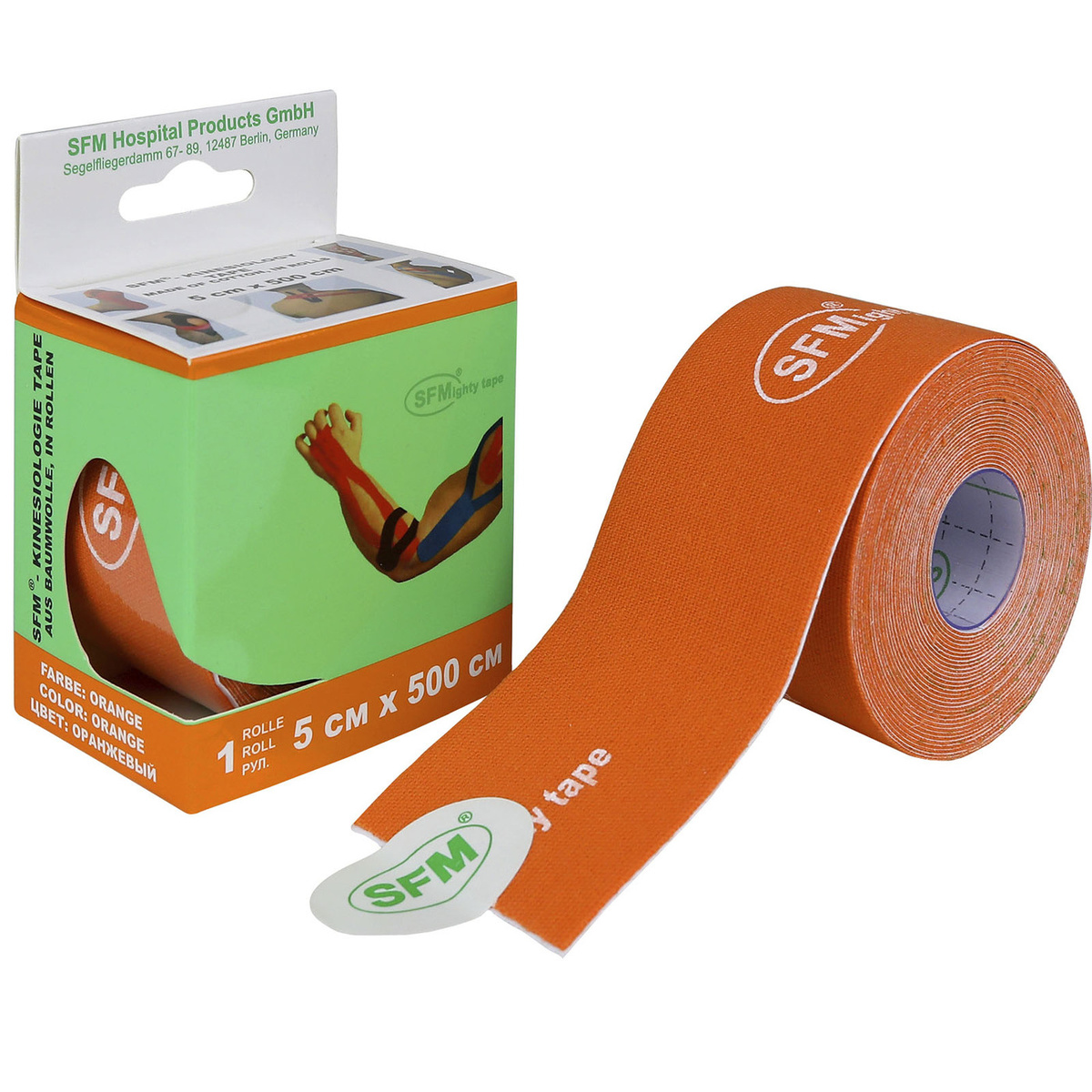 SFM-Plaster кинезио-тейп лента, 5 см х 500 см, 1 шт, оранжевого цвета фото