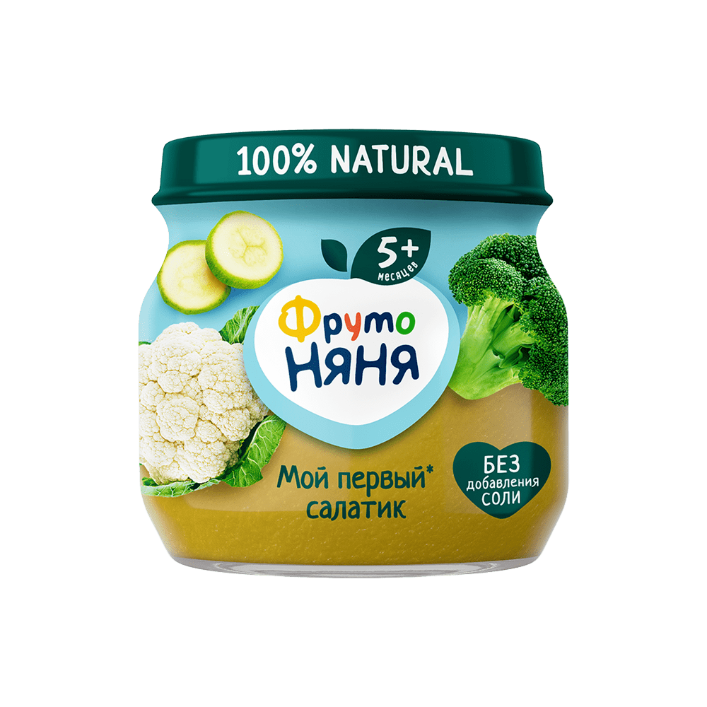 Фрутоняня детское пюре, пюре, 80 г, 1 шт, брокколи + кабачки + цветная капуста фото