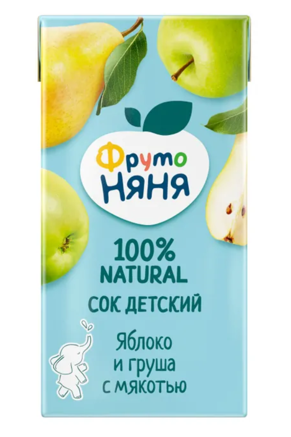 Фрутоняня сок, сок, 500 мл, 1 шт, яблоко + груша, с мякотью, без сахара фото