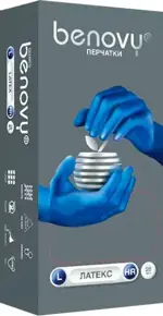 Benovy Latex High risk Перчатки латексные одноразовые нестерильные особо прочные, Large L, перчатки, пара, 25 шт, синего цвета фото