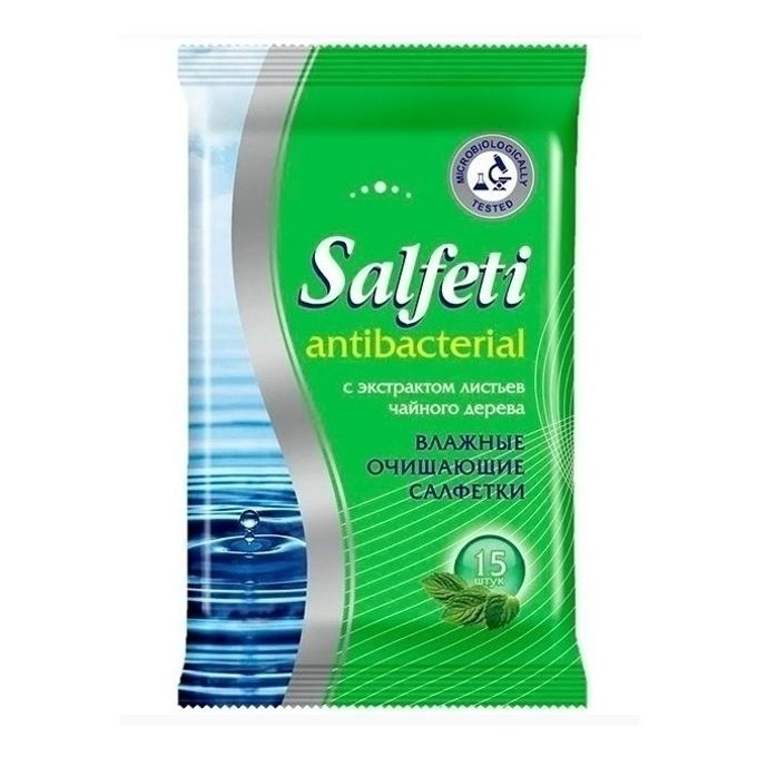 Salfeti Салфетки влажные антибактериальные, салфетки гигиенические, 15 шт, с экстрактом чайного дерева фото