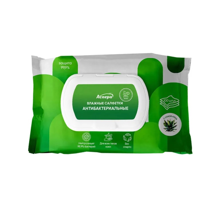 Аспера Салфетки влажные антибактериальные, 100 шт. фото
