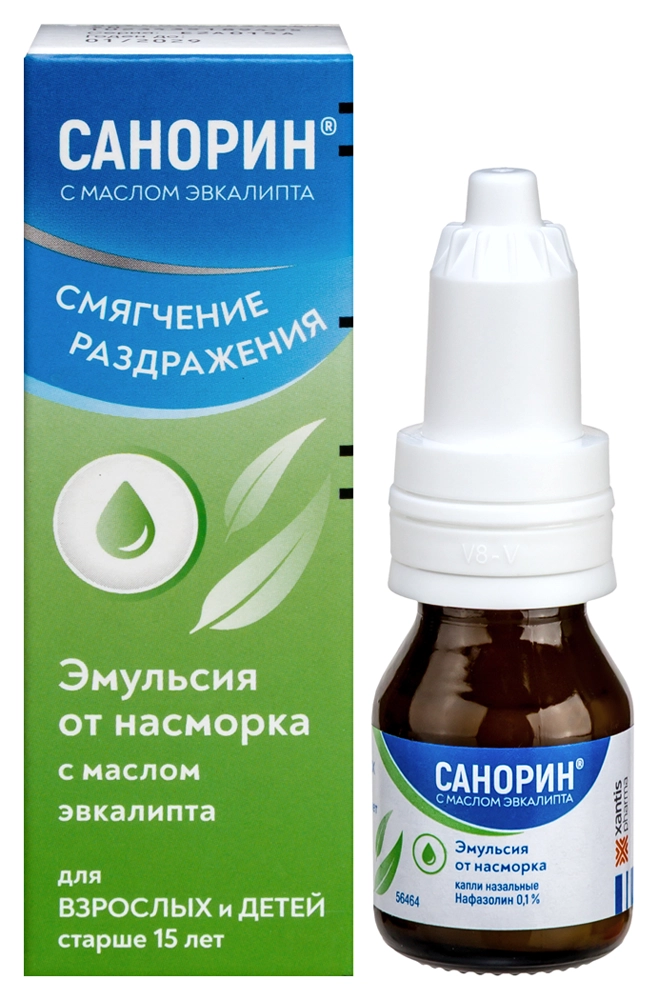 Санорин с маслом эвкалипта, 0.1%, капли назальные, 10 мл, 1 шт. фото