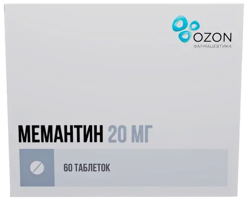 Мемантин, 20 мг, таблетки, покрытые пленочной оболочкой, 60 шт. фото