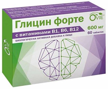 OVIE Глицин форте с витаминами В1, В6, В12, 600 мг, таблетки, 60 шт. фото