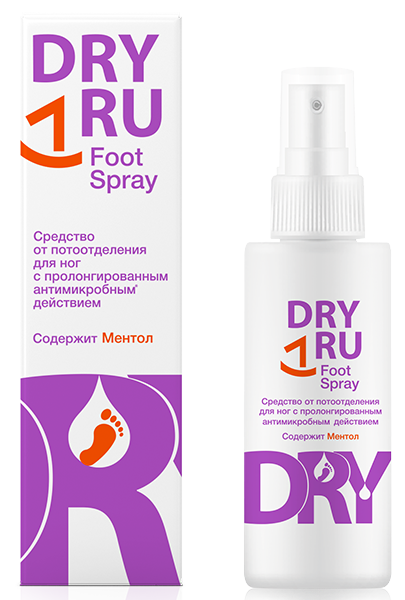 Dry Ru Foot спрей для ног от потоотделения, спрей, 100 мл, 1 шт, ментол фото