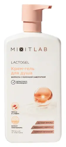 Mixit Lab крем-гель для душа с экстрактом персика и молочной сывороткой для всех типов кожи увлажняющий, гель для душа, 750 мл, 1 шт. фото