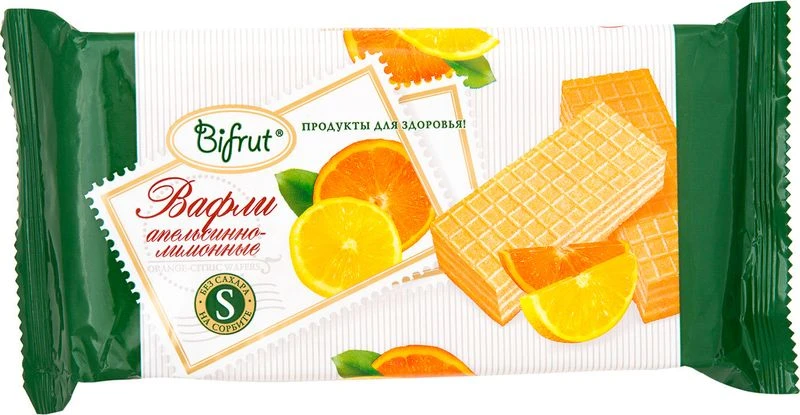 Бифрут Вафли на сорбите, 100 г, 1 шт, апельсин + лимон фото