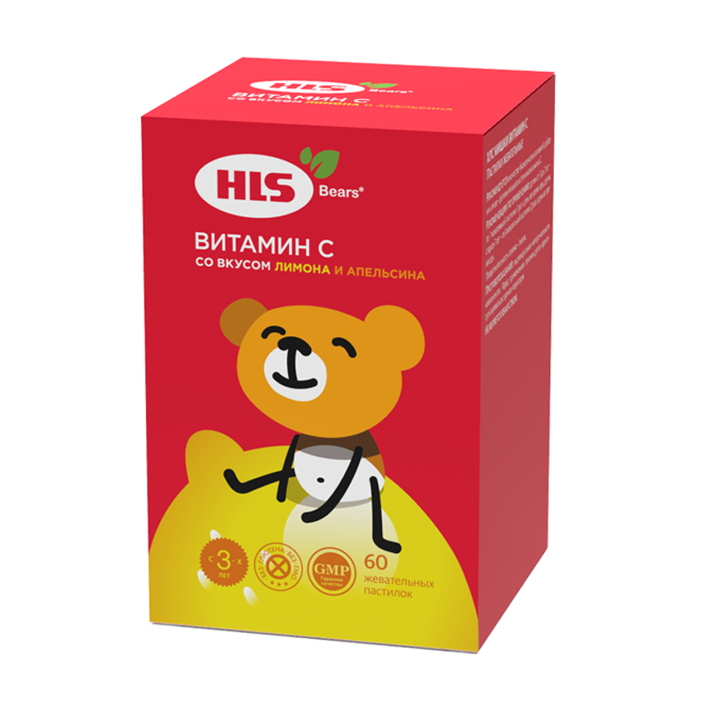 HLS Мишки Витамин C пастилки, пастилки жевательные, 60 шт, апельсин + лимон фото