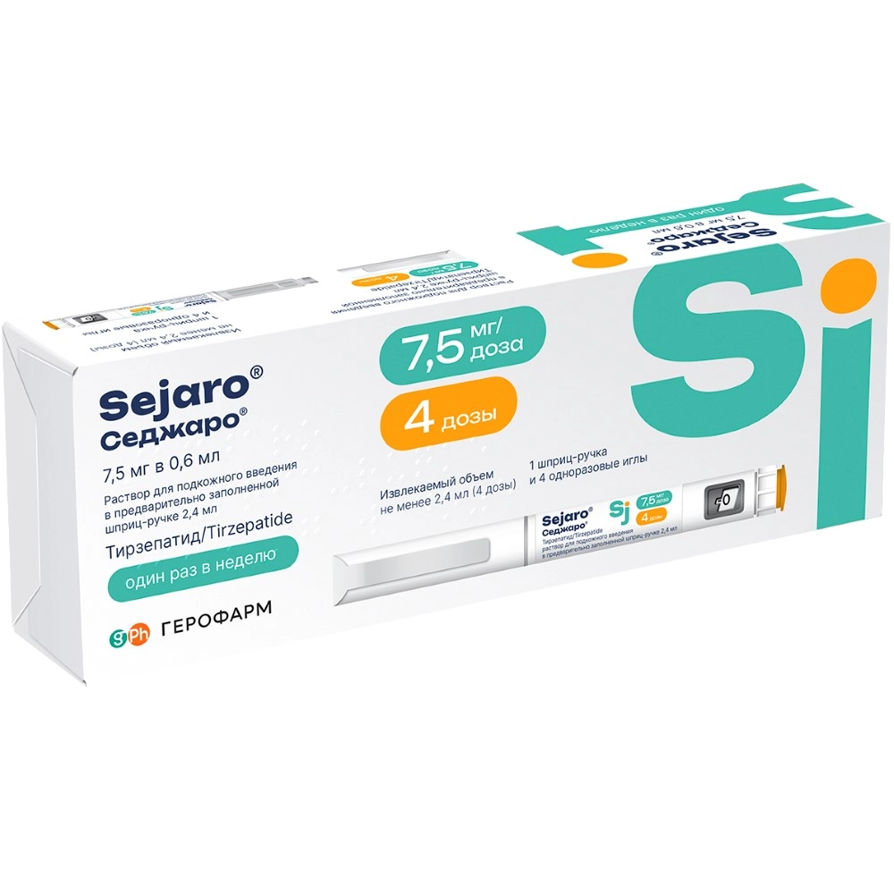 Седжаро, 7.5 мг/доза, раствор для подкожного введения, 2.4 мл, 1 шт, в комплекте с иглами 4 шт. фото