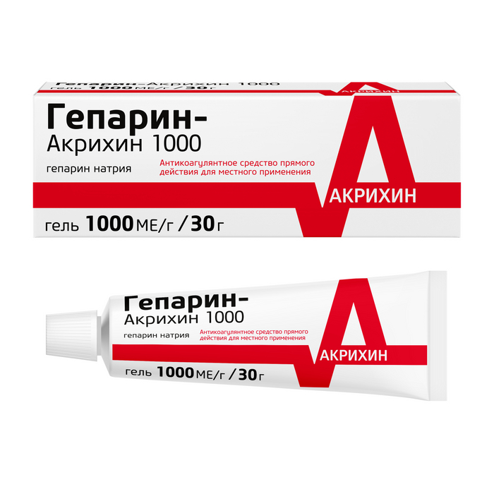 Гепарин-Акрихин 1000, 1000 МЕ/г, гель для наружного применения, 30 г, 1 шт. фото