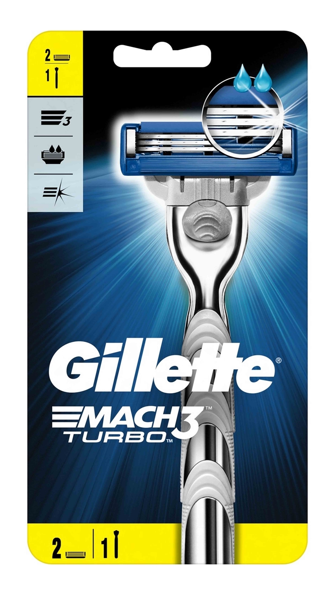 Gillette Mach3 Turbo Станок для бритья, 1 шт, с 2 сменными кассетами фото
