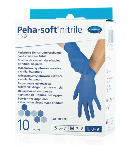 Peha-Soft Nitrile Fino Перчатки смотровые нитриловые нестерильные, Large L (8-9), пара, 5 шт, синего цвета фото