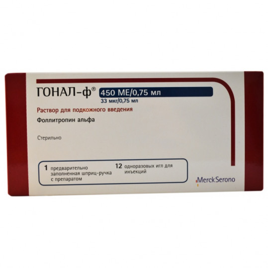 Гонал-ф, 33 мкг/0.75 мл, раствор для подкожного введения, 0.75 мл, 1 шт, с 12 иглами фото