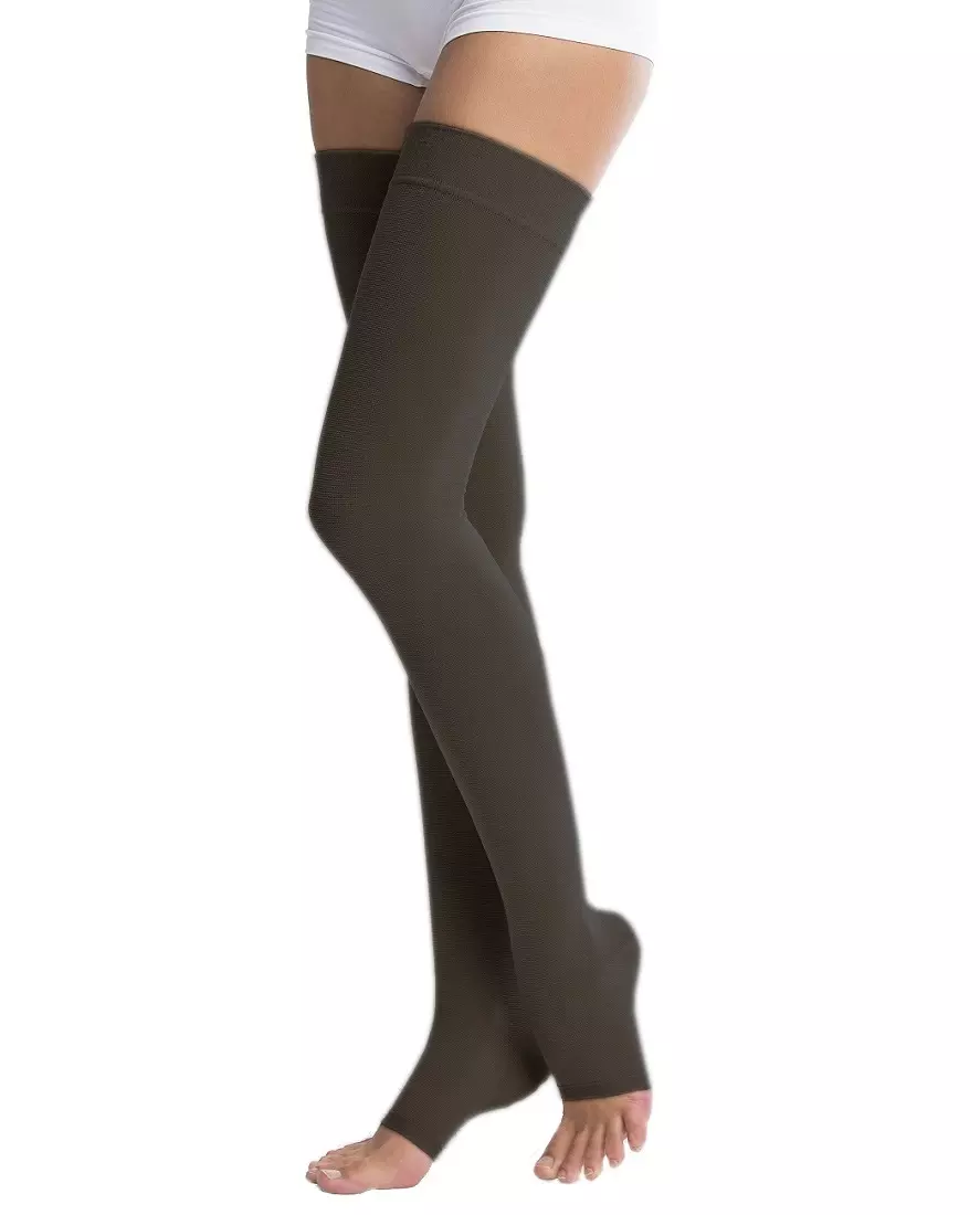 Чулки компрессионные кругловязаные до бедра с открытым мыском, 2 класс компрессии, р. 3, 1 шт, черного цвета фото