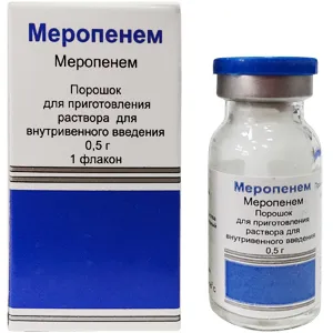 Меропенем, 500 мг, порошок для приготовления раствора для внутривенного введения, 1 шт. фото