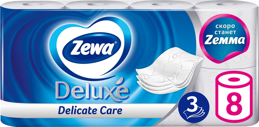 Zewa delux Туалетная бумага трехслойная белая, 8 шт. фото