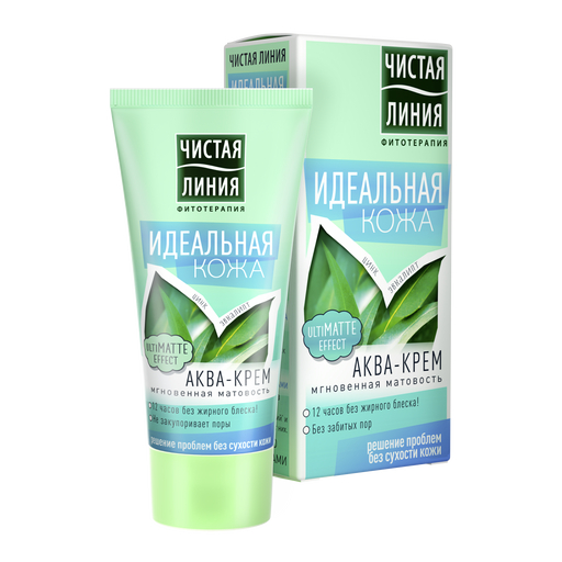 Чистая линия Идеальная кожа Аква-крем мгновенная матовость, крем для лица, 50 мл, 1 шт. фото