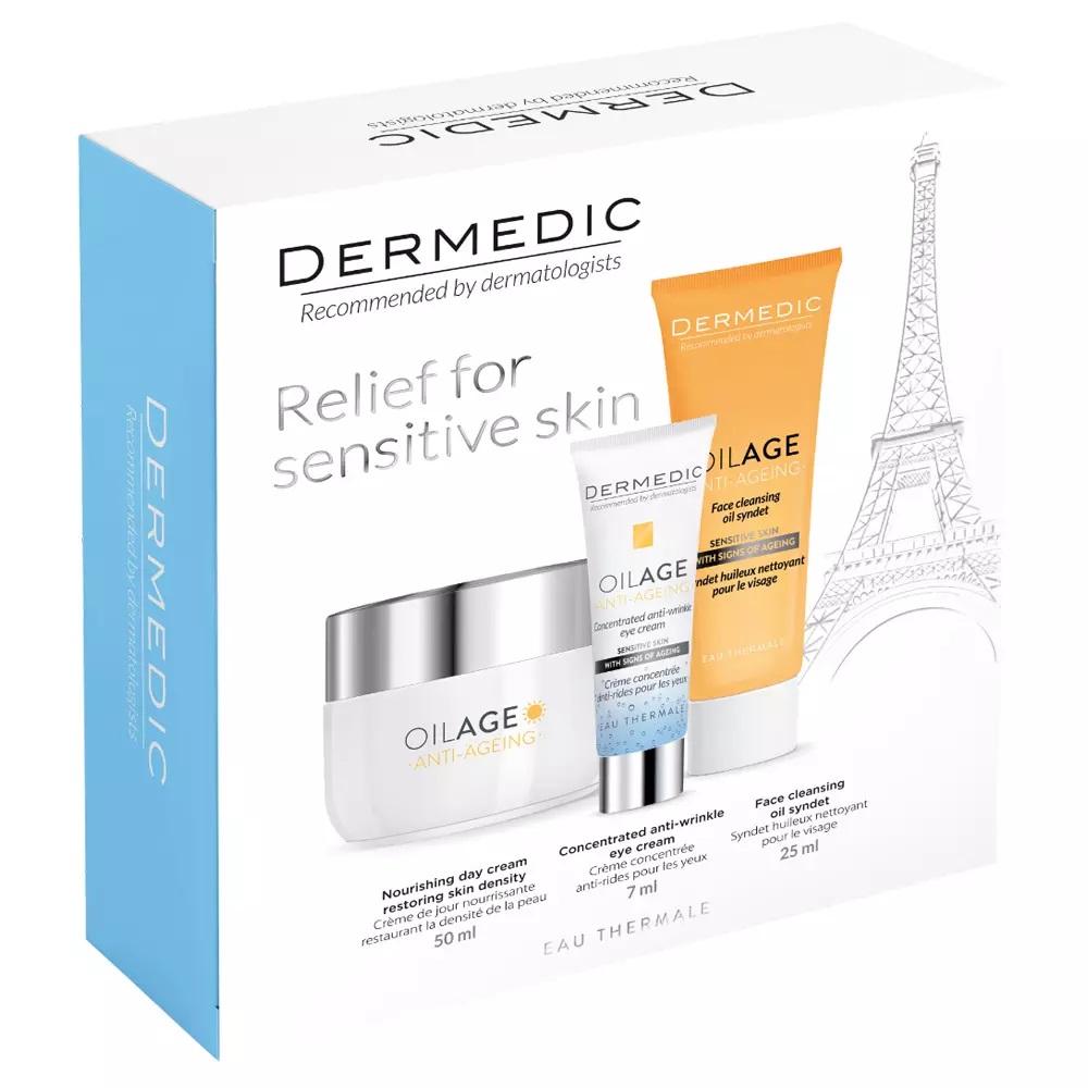 Дермедик Oilage дневной крем 50 мл + крем под глаза 7 мл + очищающее масло 25 мл, набор, 1 шт. фото