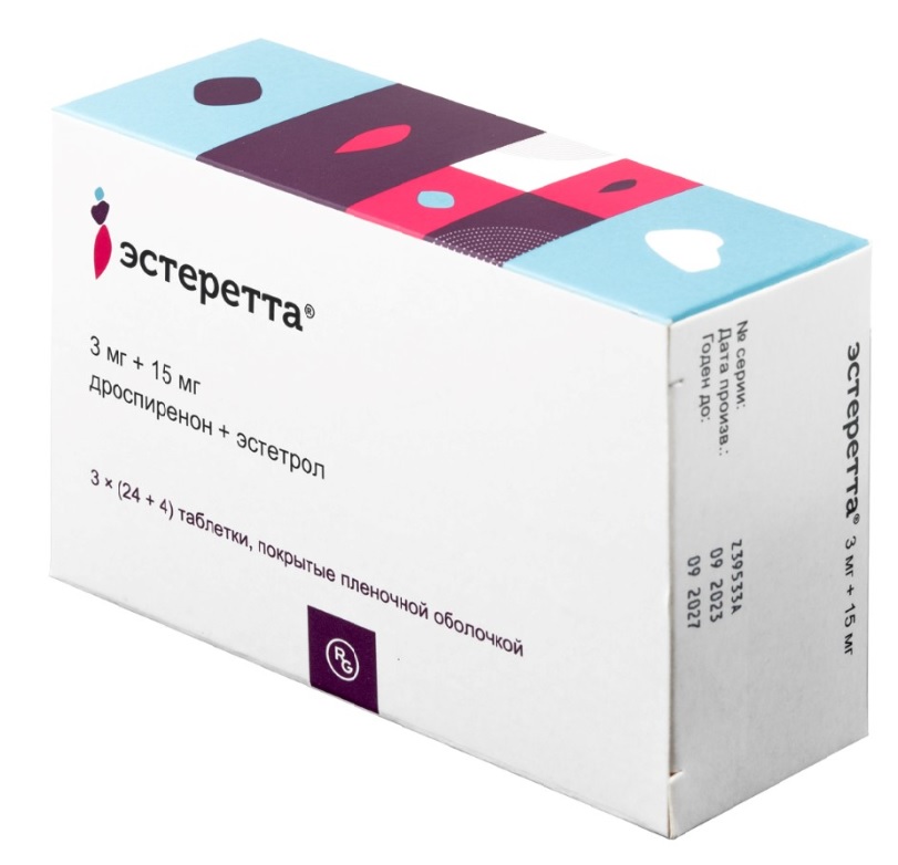 Эстеретта, 3 мг + 15 мг, таблетки, покрытые пленочной оболочкой, 84 шт. фото