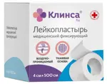 Клинса Лейкопластырь фиксирующий, 4х500, лейкопластырь, 1 шт, белый, тканевая основа фото