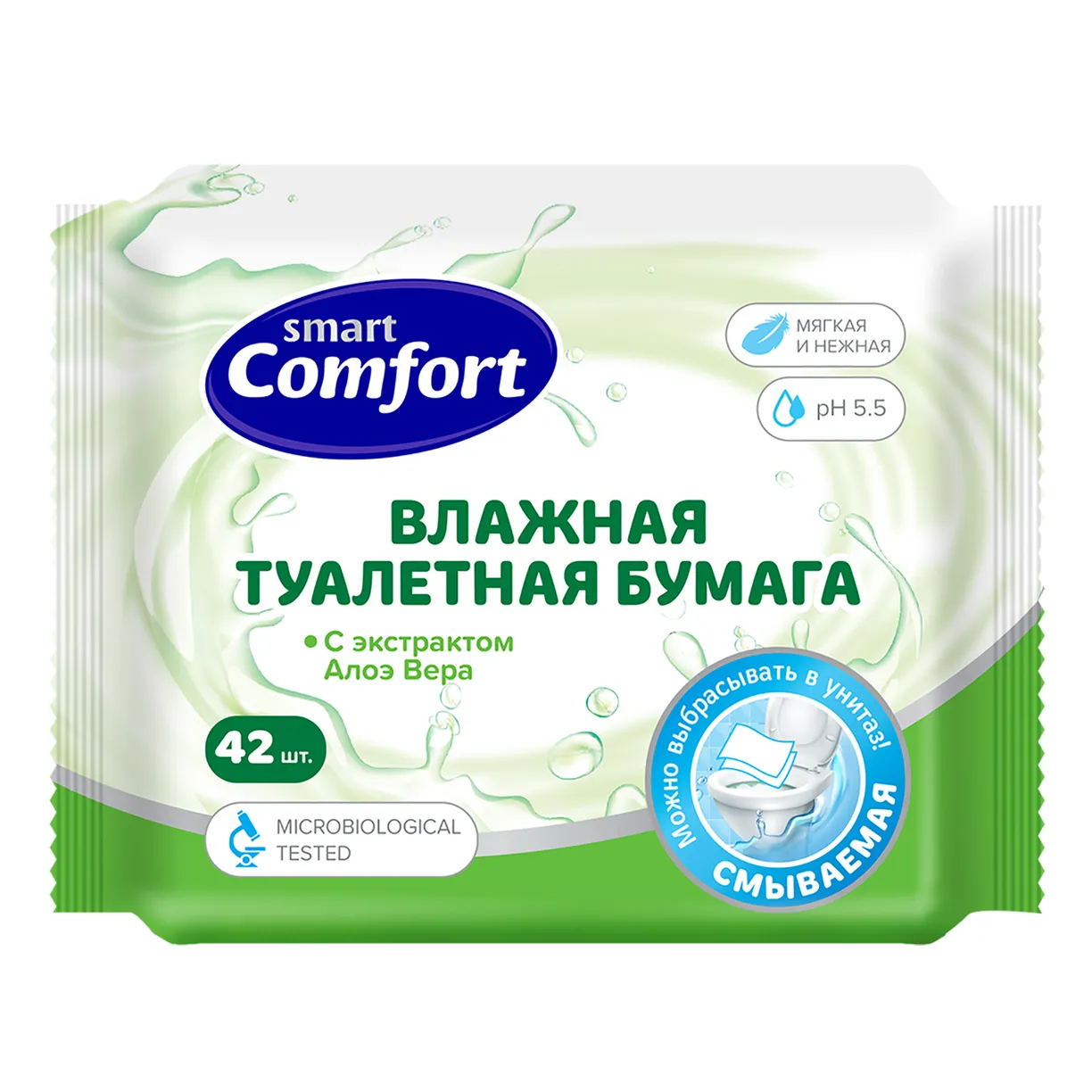Smart Comfort Туалетная бумага влажная, 42 шт, алоэ вера фото