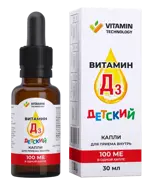 Vitamin Technology Витамин Д3 детский, 100 МЕ, капли для приема внутрь, 30 мл, 1 шт. фото 
