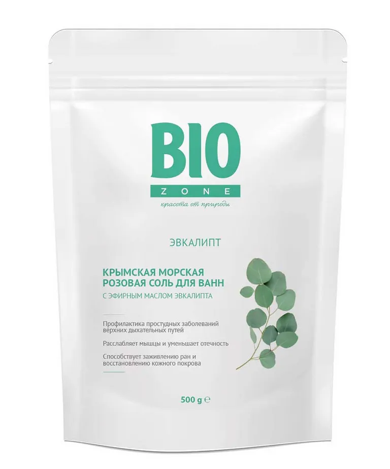 Biozone розовая соль для ванн с эфирным маслом, соль для ванн, 500 г, 1 шт, эвкалипт фото