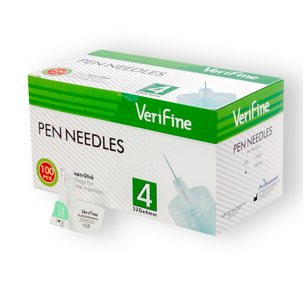Verifine Иглы универсальные инъекционные одноразовые для инсулиновых шприц-ручек, 100 шт, 32G (0,23x4 мм) фото
