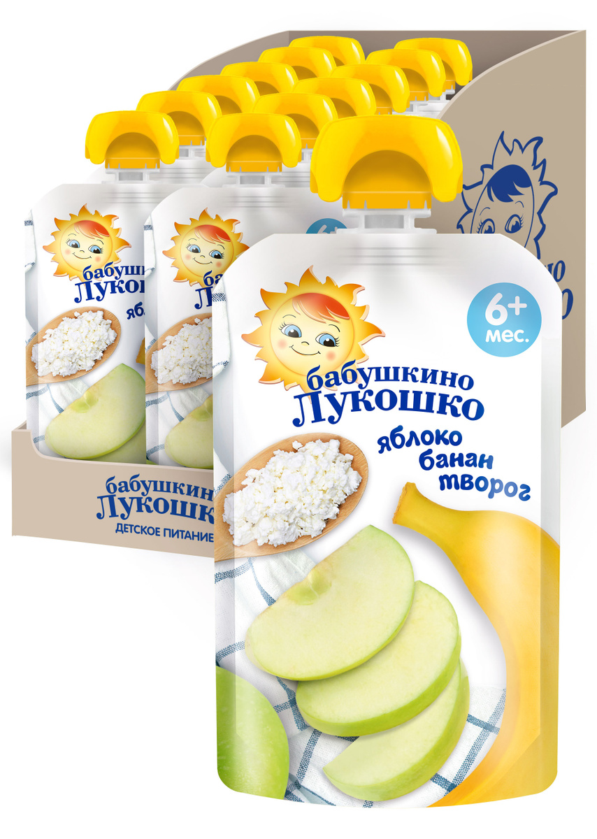 Бабушкино Лукошко детское пюре, пюре, 90 г, 1 шт, яблоко + банан + творог фото