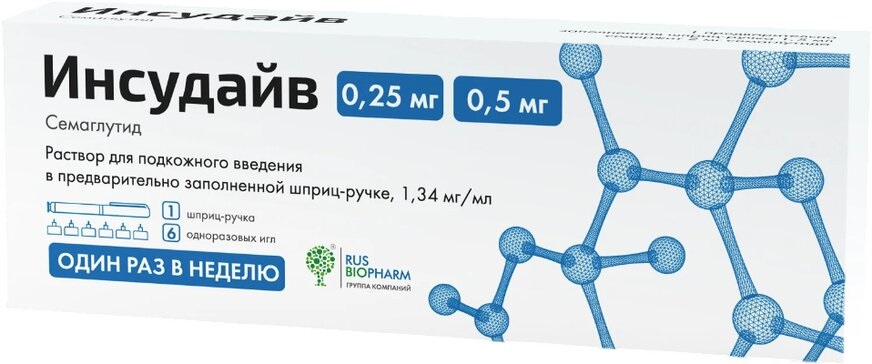 Инсудайв, 0.25/0.5 мг/доза, раствор для подкожного введения, 1.5 мл, 1 шт, в комплекте с иглами 6 шт фото