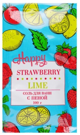 Happy соль для ванн с пеной, соль для ванн, 100 г, 1 шт, клубника и лайм фото