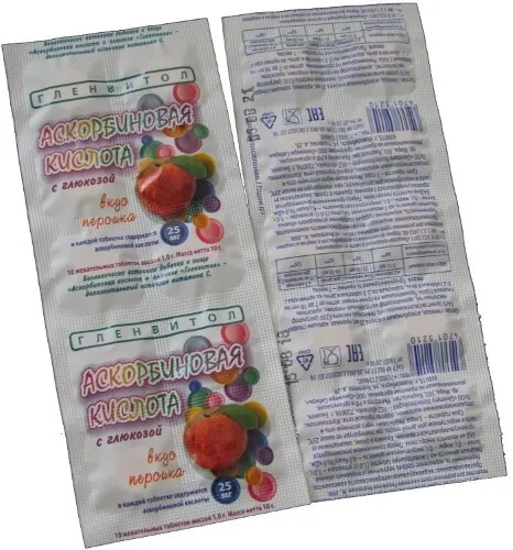 Гленвитол Аскорбиновая кислота с глюкозой, таблетки жевательные, 10 шт, персик фото