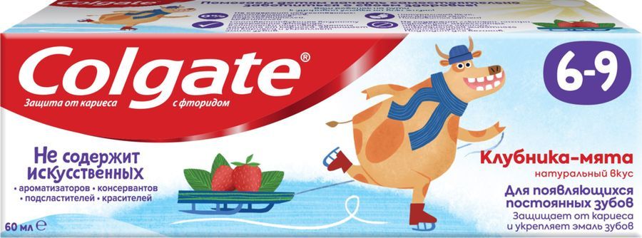 Colgate Зубная паста детская от 6 до 9 лет с фторидом, 60 мл, 1 шт, клубника + мята фото