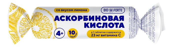 BioForte Аскорбиновая кислота с сахаром и глюкозой, 3 г, таблетки, 10 шт, со вкусом лимона фото