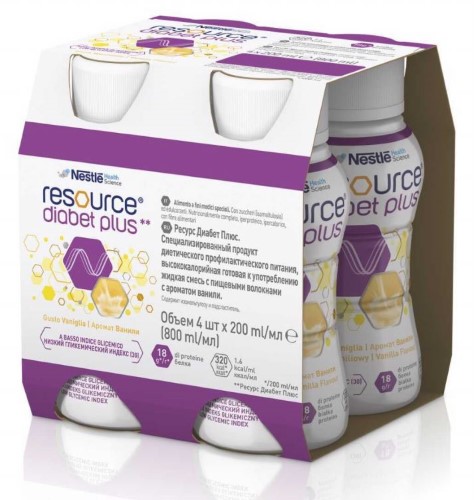 Ресурс диабет плюс жидкая смесь с пищевыми волокнами, смесь, 200 мл, 4 шт, ваниль фото