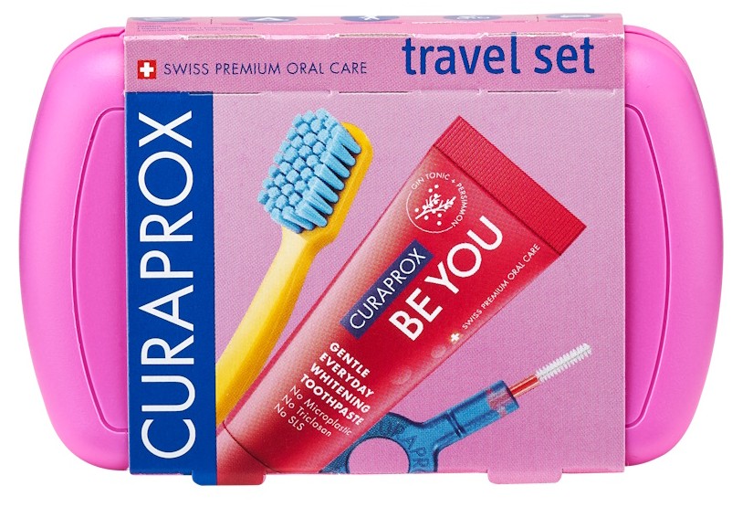 Curaprox Be you Дорожный набор в боксе, набор, 1 шт, розового цвета, зубная паста + зубная щетка CS5460 + ершики CPS07, CPS09 + держатель UHS409 фото