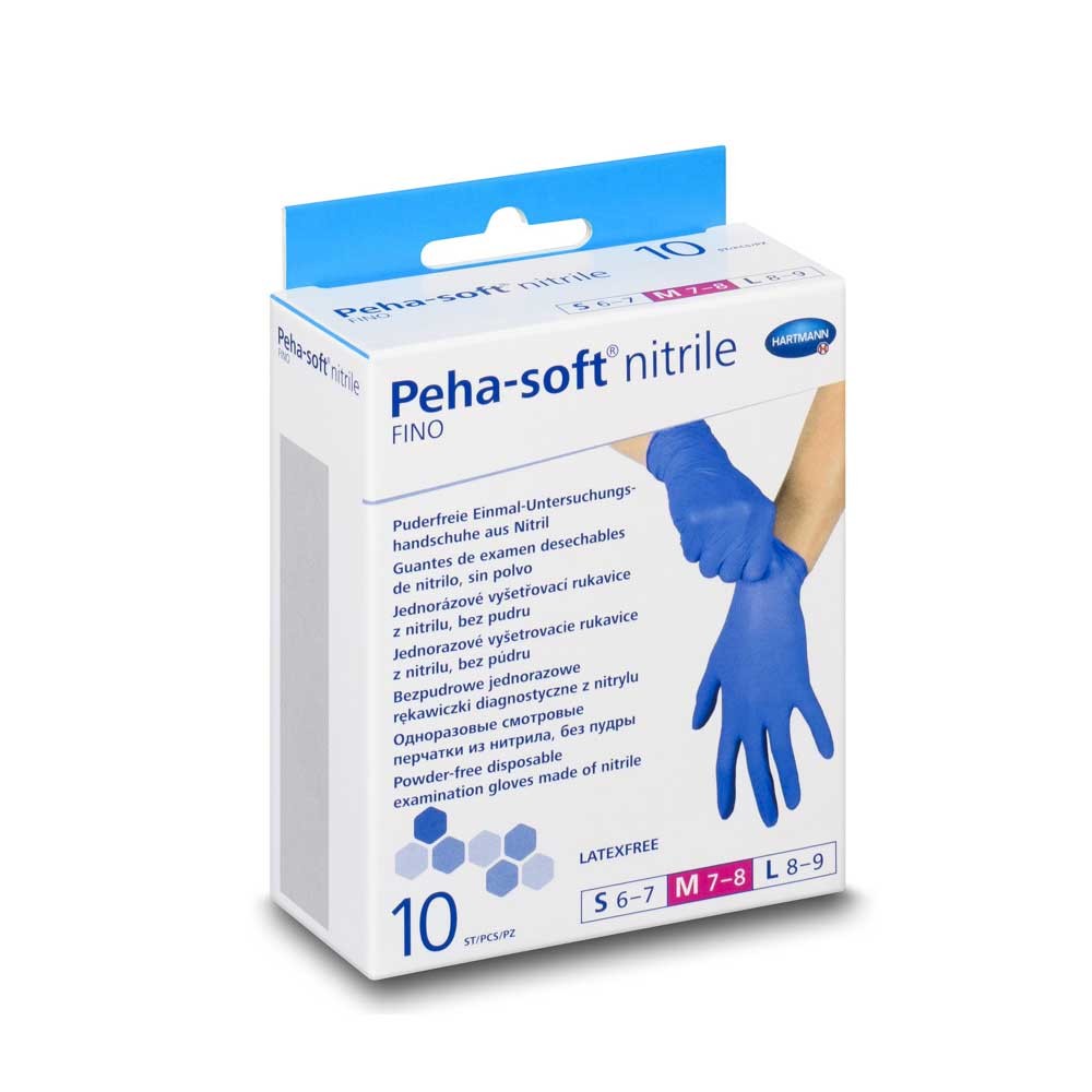 Peha-Soft Nitrile Fino Перчатки смотровые нитриловые нестерильные, Medium M (7-8), пара, 5 шт, синего цвета фото
