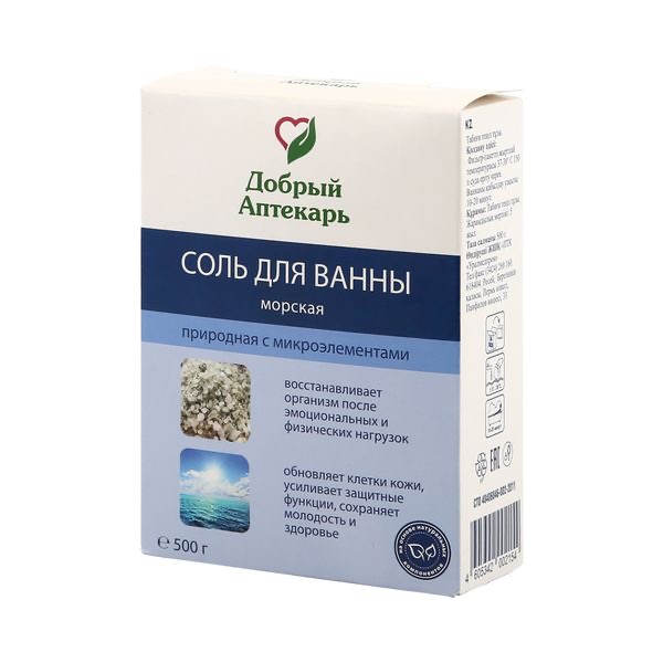 Добрый аптекарь соль морская с микроэлементами, соль для ванн, 500 г, 1 шт. фото