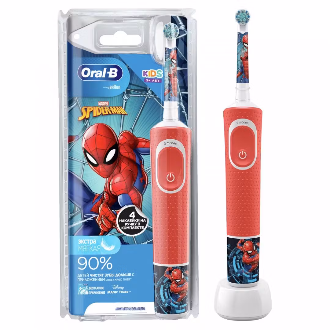Oral-b Vitality kids D100.413.2K Зубная щетка электрическая детская, щетка зубная, 1 шт, с зарядным устройством (тип 3757), Спайдермен фото